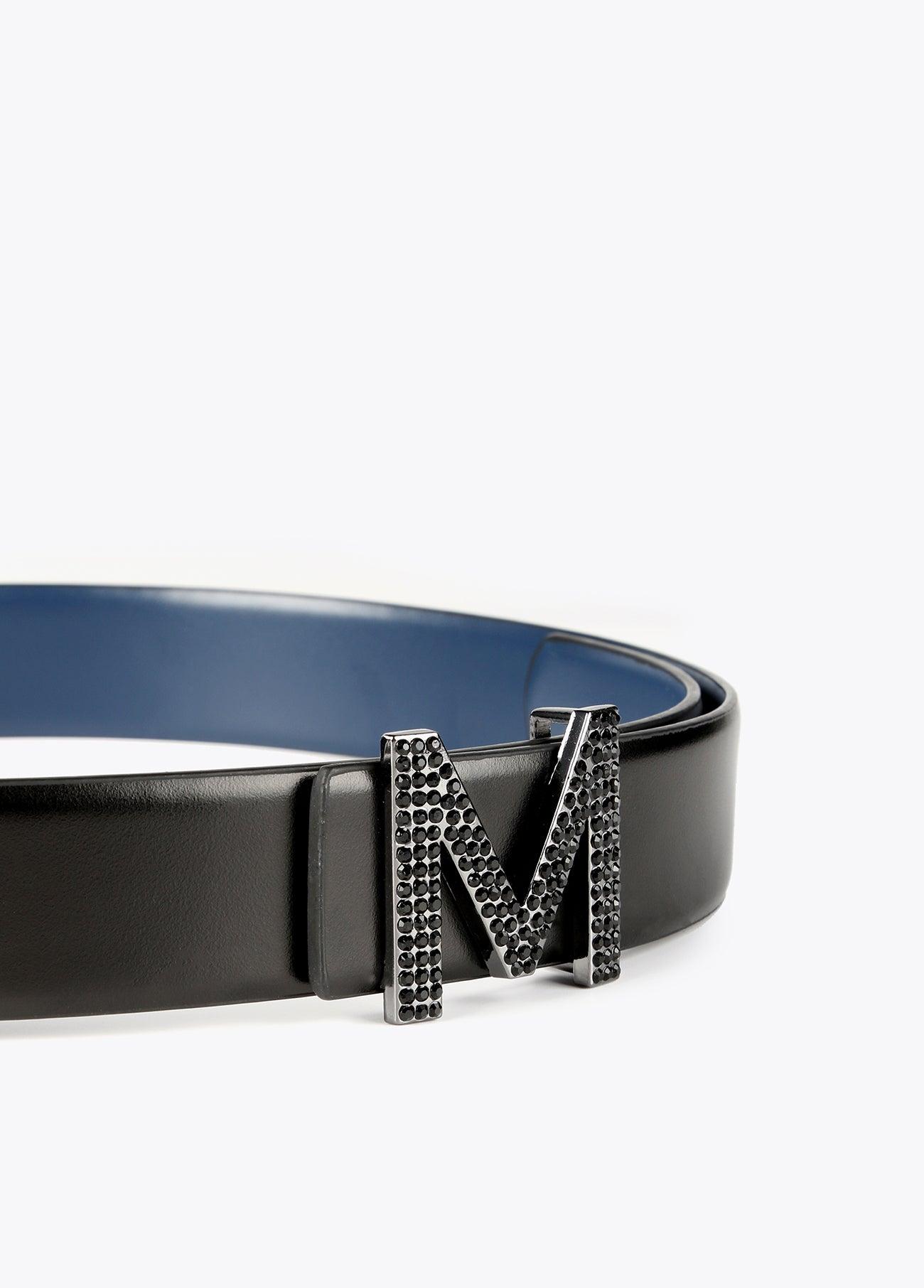 32407005-Reversible belt with crystals-Black