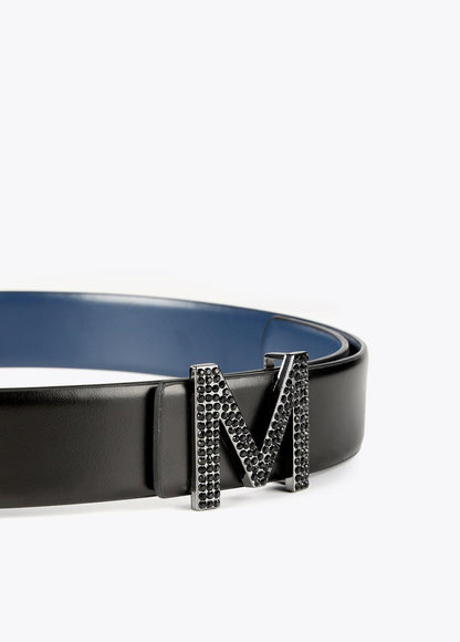 32407005-Reversible belt with crystals-Black