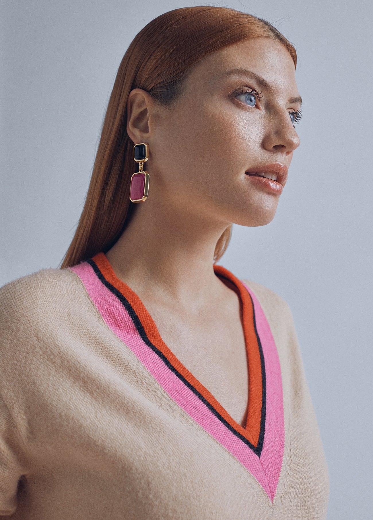 32410001-Two-tone earrings-Fuchsia