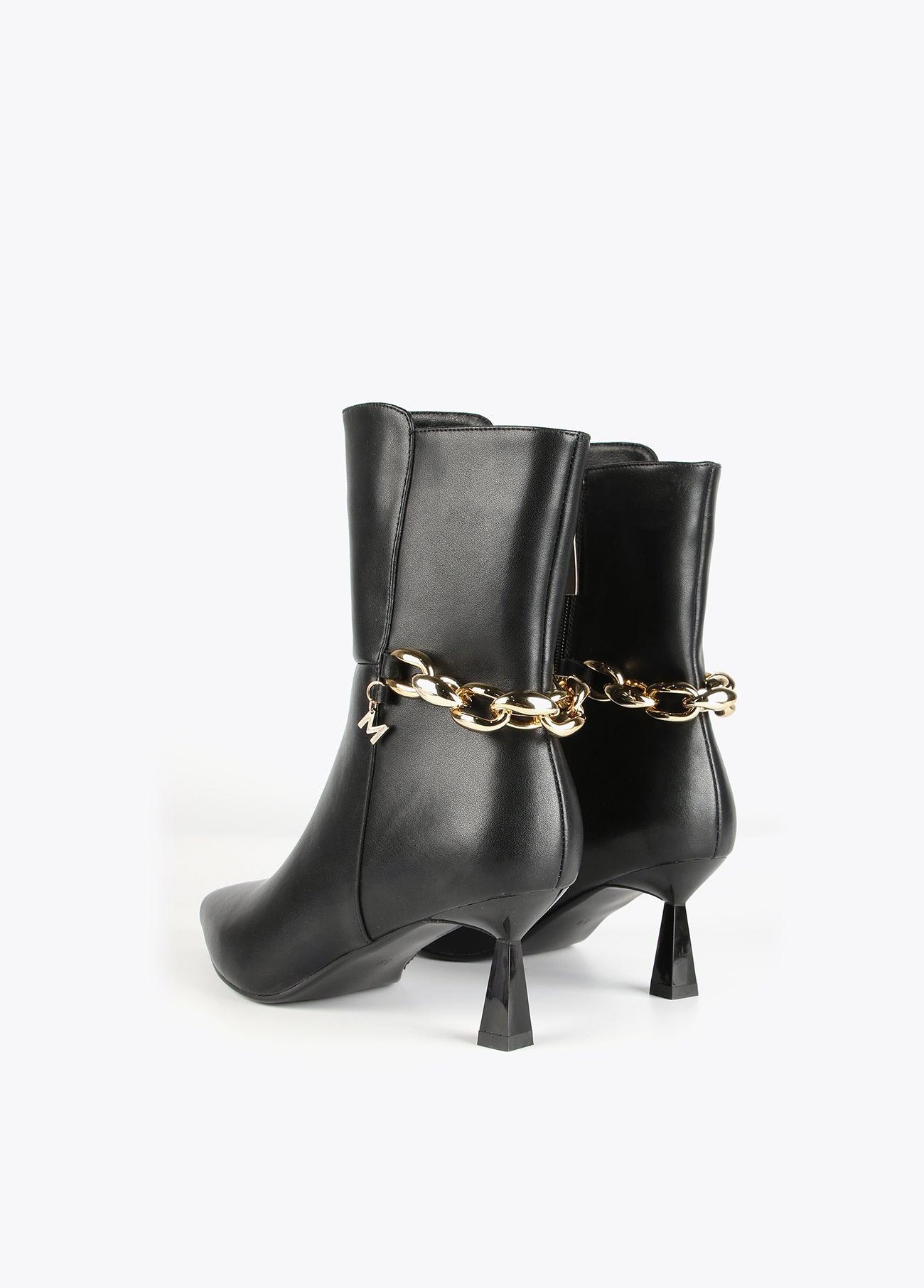32434002-Chain leather ankle boots-Black