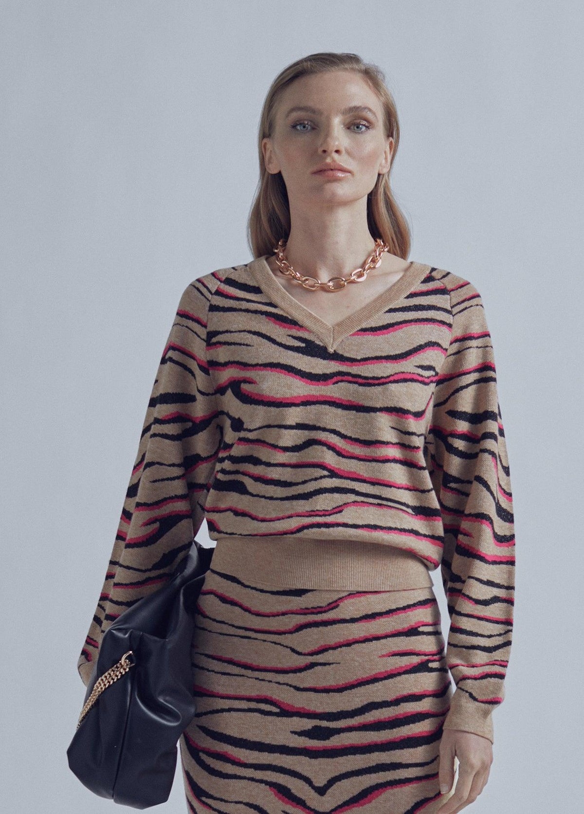 32461003-V-neck animal print sweater-Multi