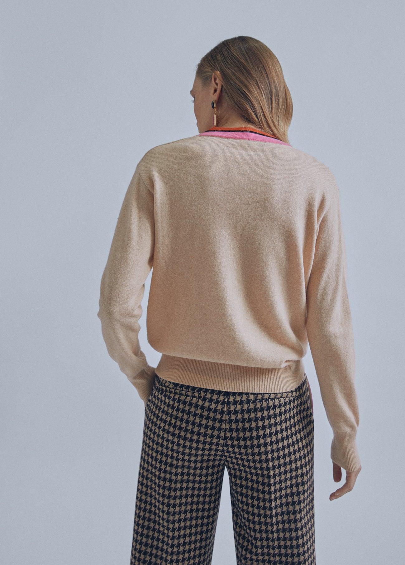 32461006-Contrast V-neck sweater-Raw