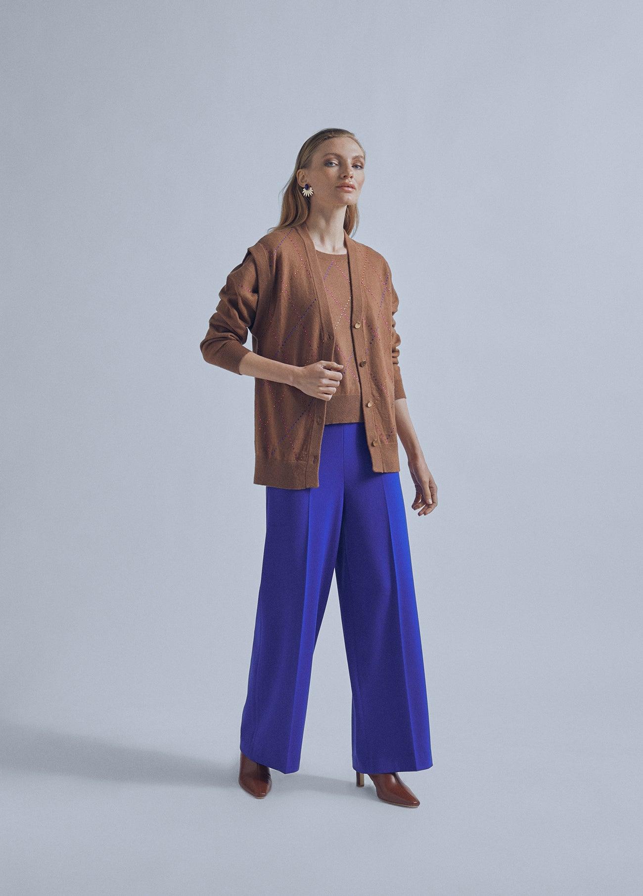 32461007-Multicoloured rhinestone detail sweater-Beige