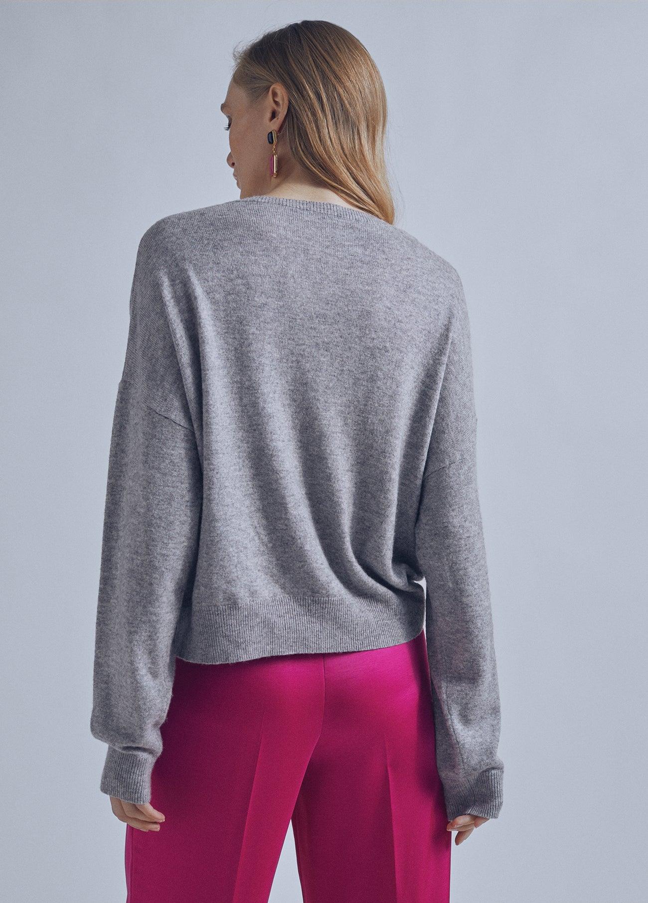 32461007-Multicoloured rhinestone detail sweater-Grey