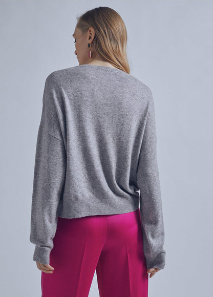 32461007-Multicoloured rhinestone detail sweater-Grey