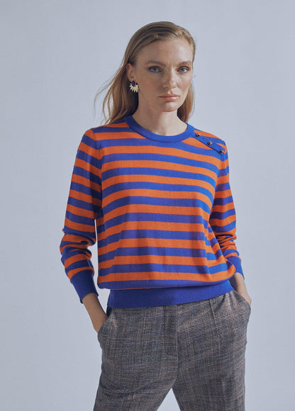 32461011-Two-tone striped sweater-Blue