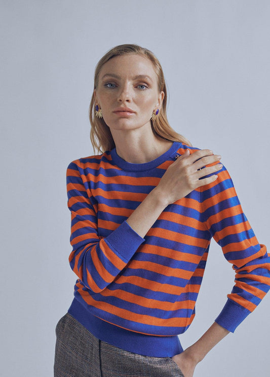 32461011-Two-tone striped sweater-Blue