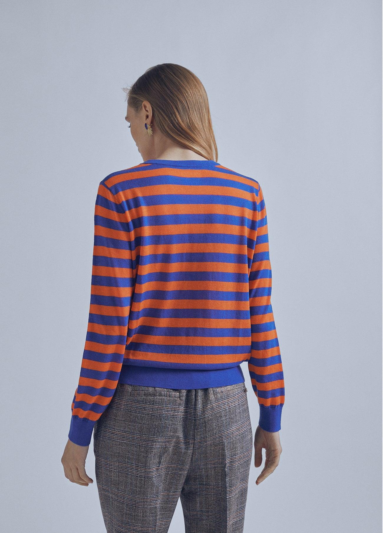32461011-Two-tone striped sweater-Blue