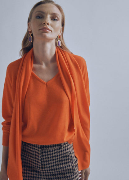 32461015-Knit sweater with scarf detail-Orange