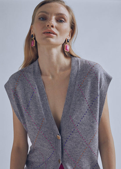 32461019-Contrast rhinestone waistcoat-Grey