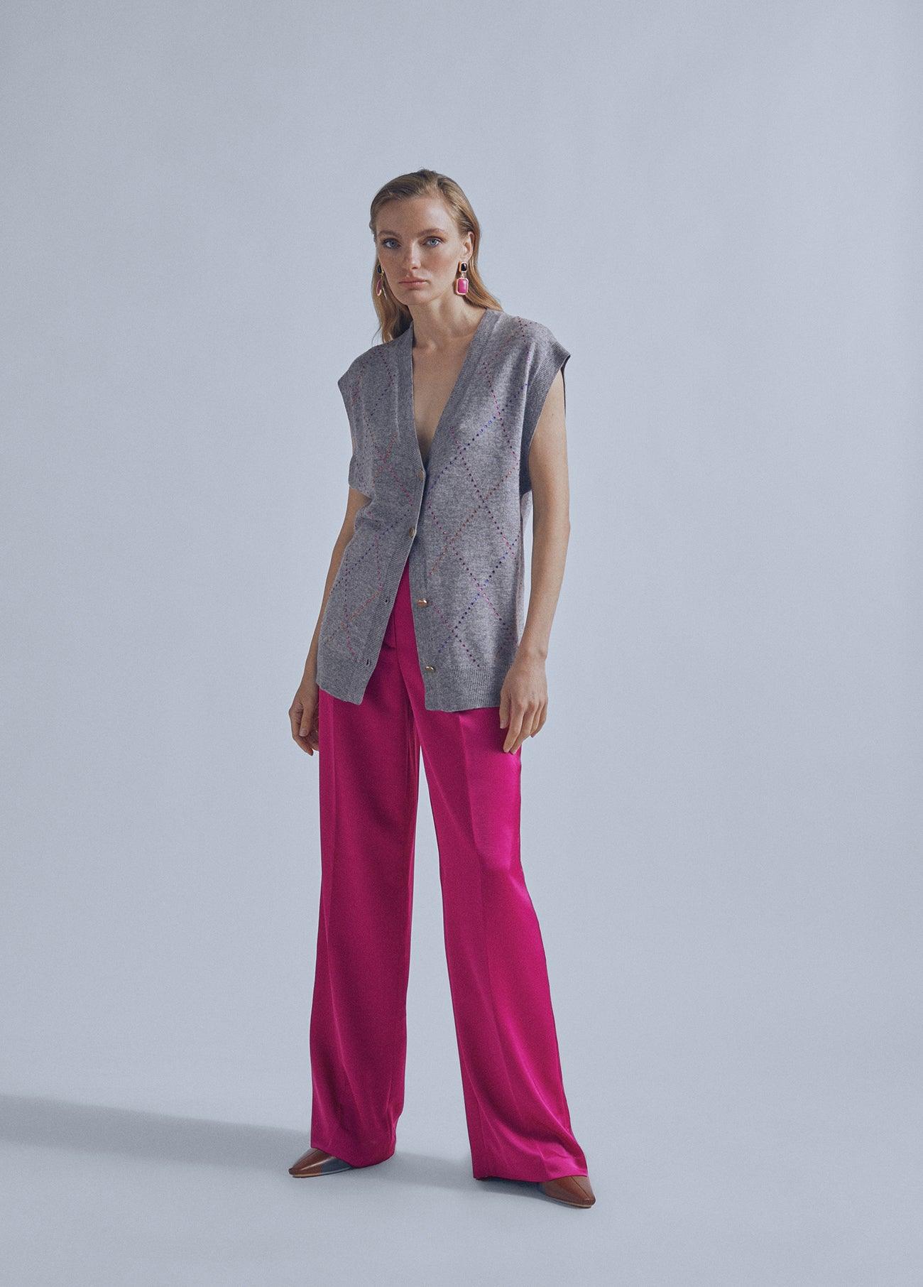 32461019-Contrast rhinestone waistcoat-Grey