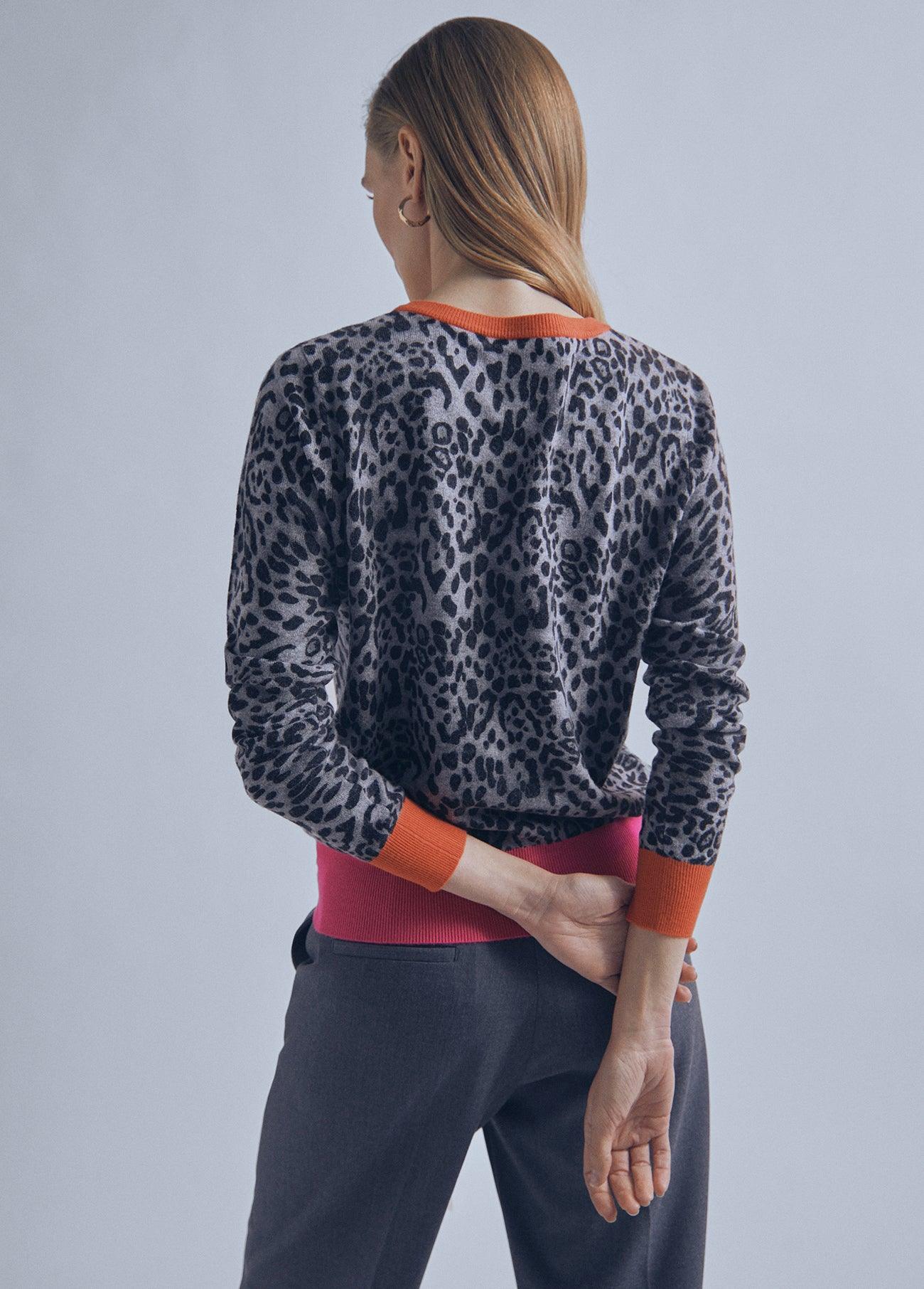 32461022-Animal print sweater with contrast cuffs-Multi