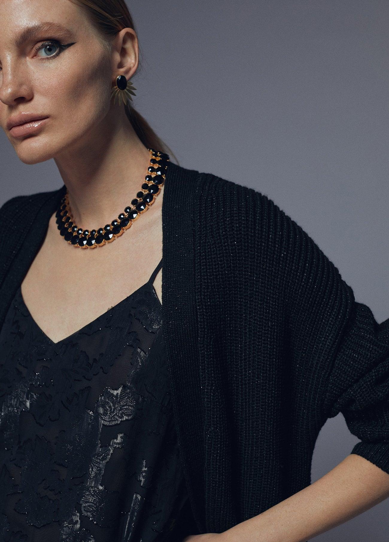 32461026-Cardigan with feather detail-Black