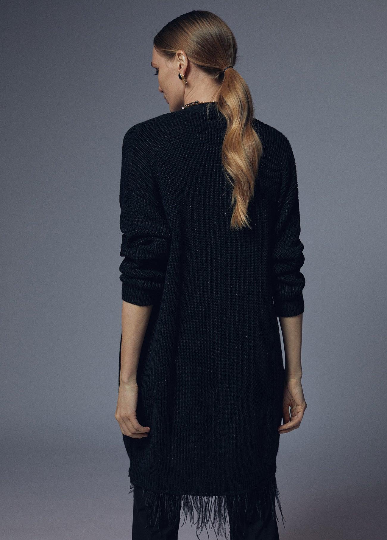 32461026-Cardigan with feather detail-Black