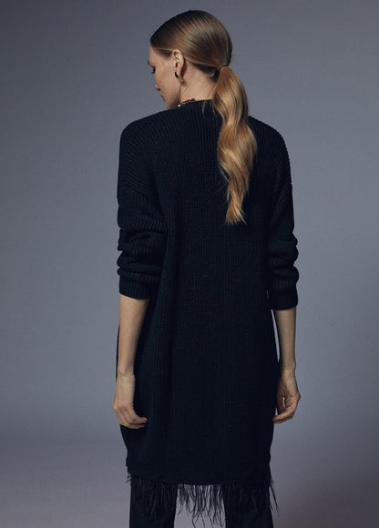 32461026-Cardigan with feather detail-Black