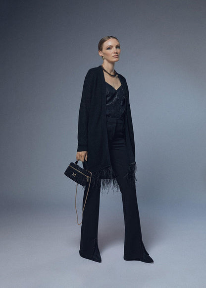 32461026-Cardigan with feather detail-Black