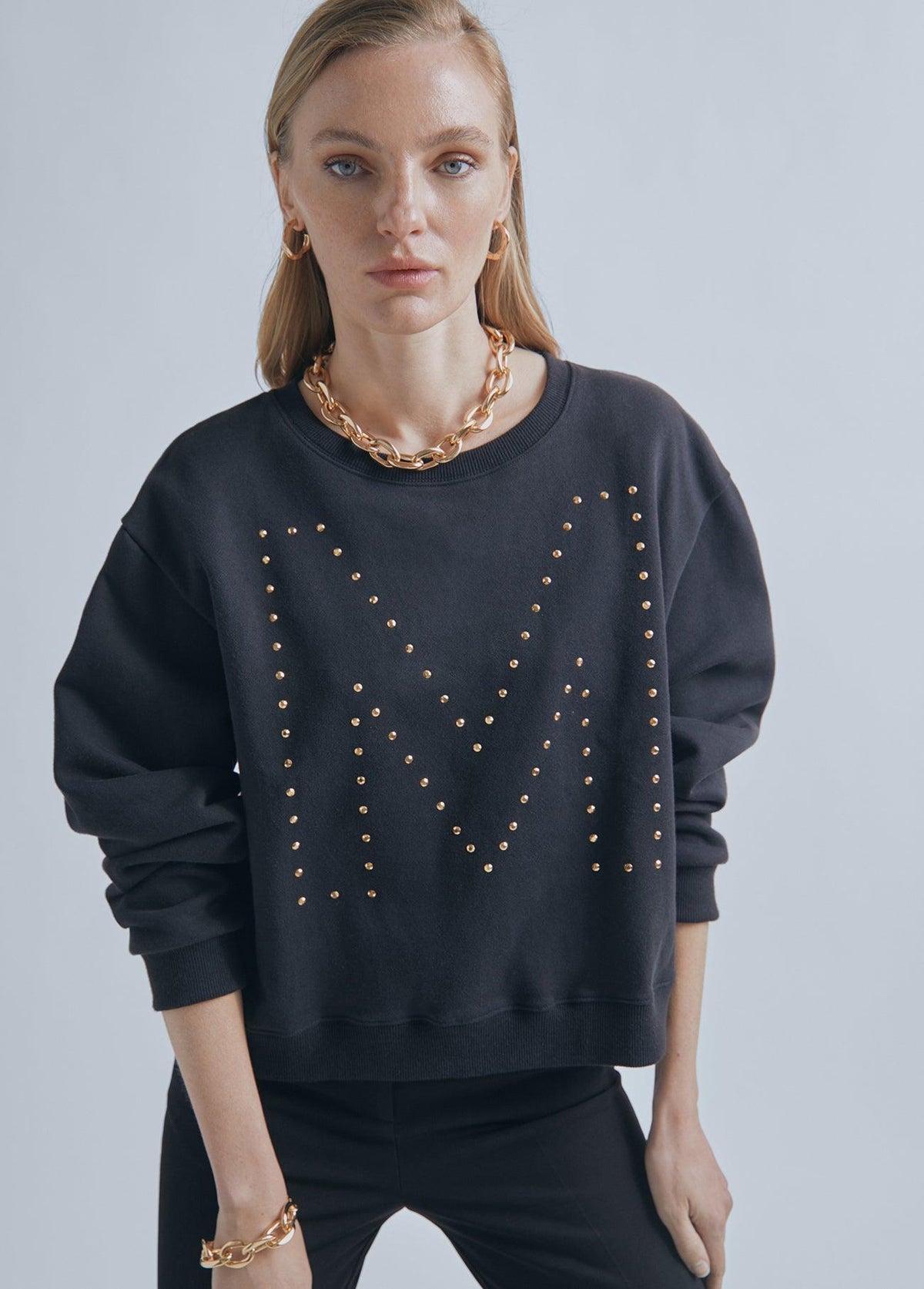 32462004-Sweatshirt with M rhinestone detail-Black