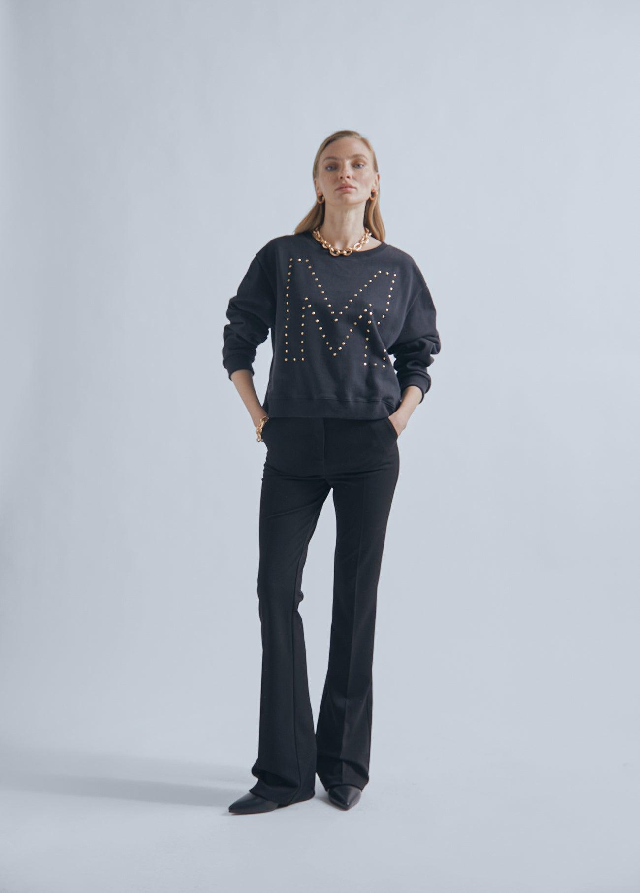 32462004-Sweatshirt with M rhinestone detail-Black