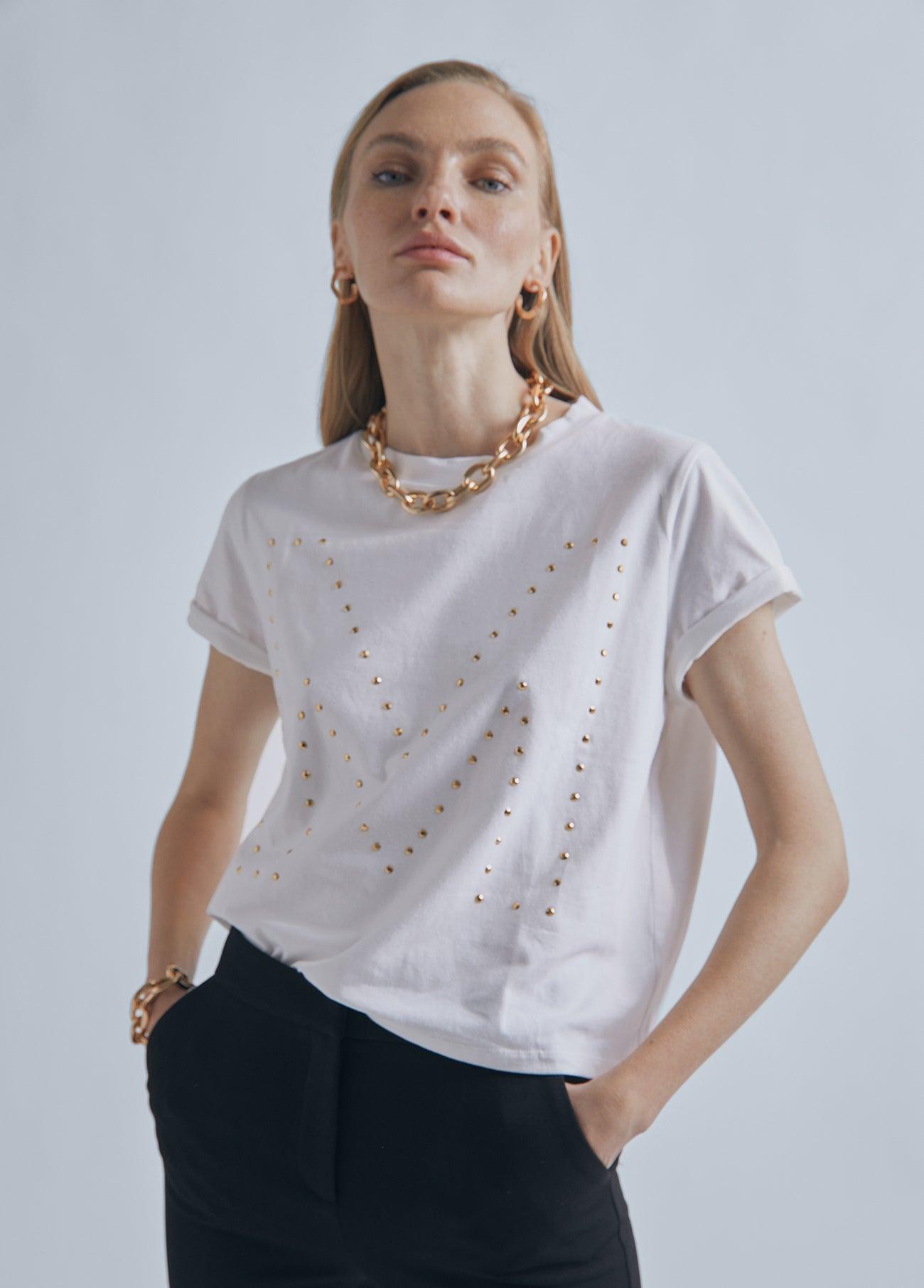 32462005-T-shirt with M rhinestone detail-White