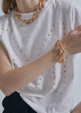 32462005-T-shirt with M rhinestone detail-White