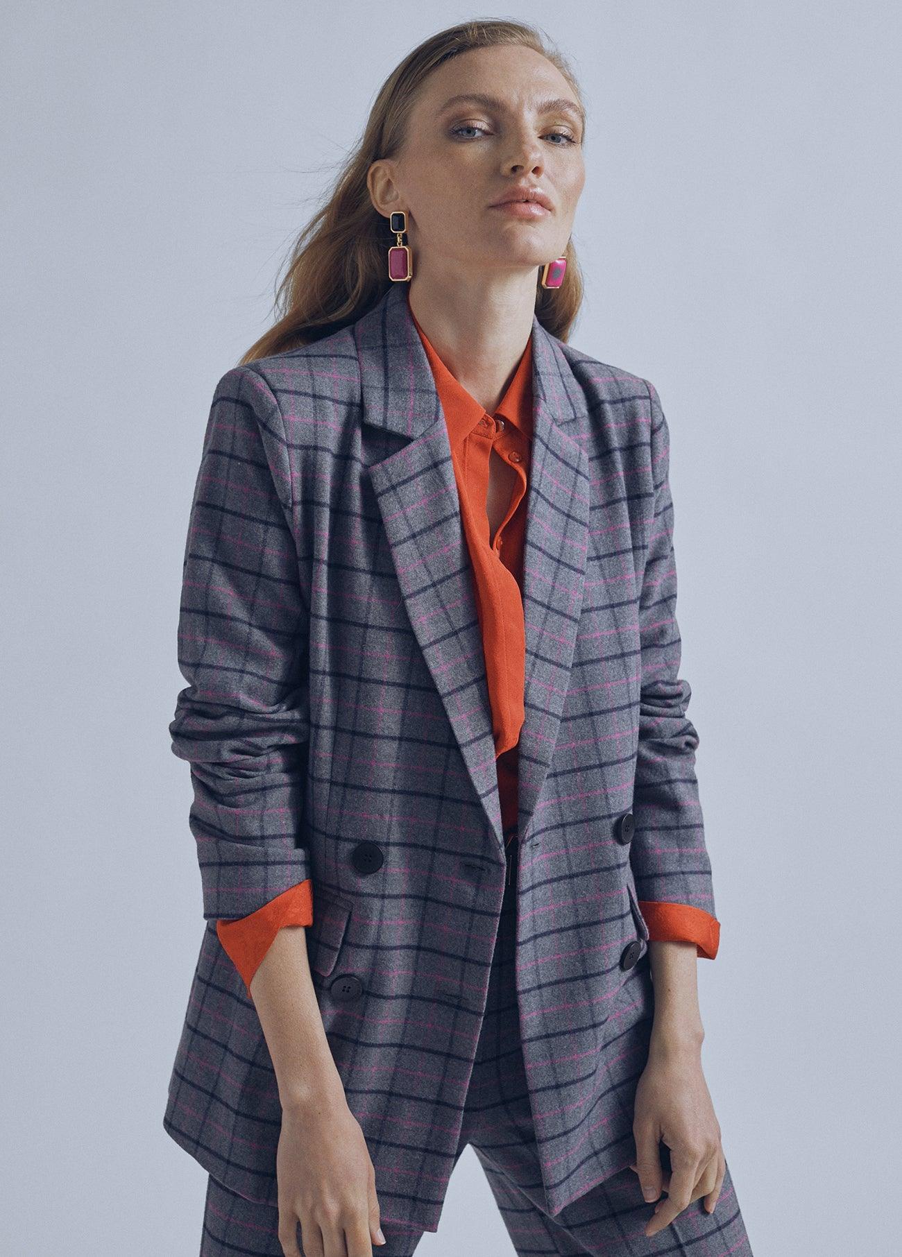 32463002-Check blazer-Grey