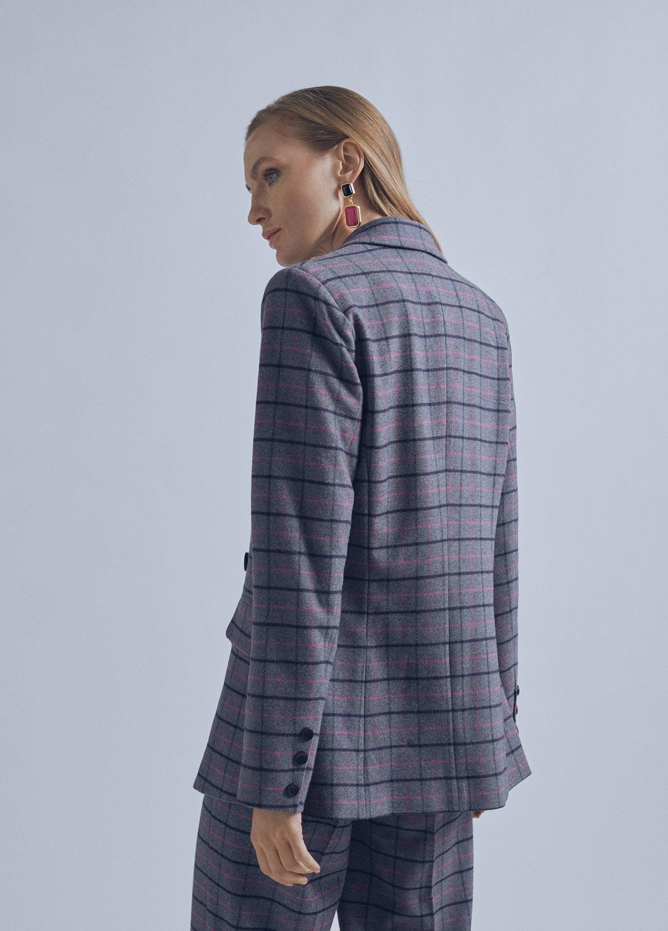 32463002-Check blazer-Grey