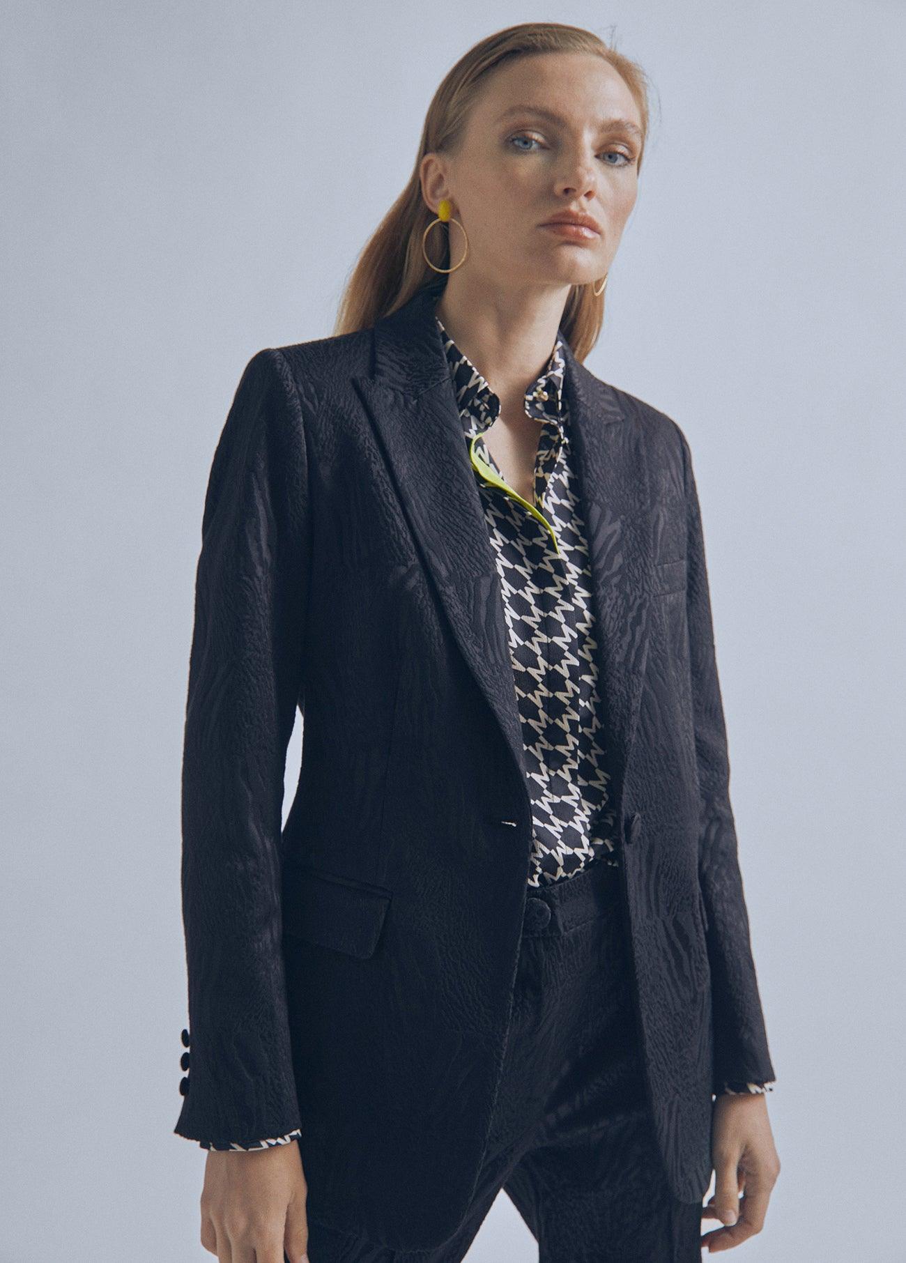 32463003-Animal print blazer-Black