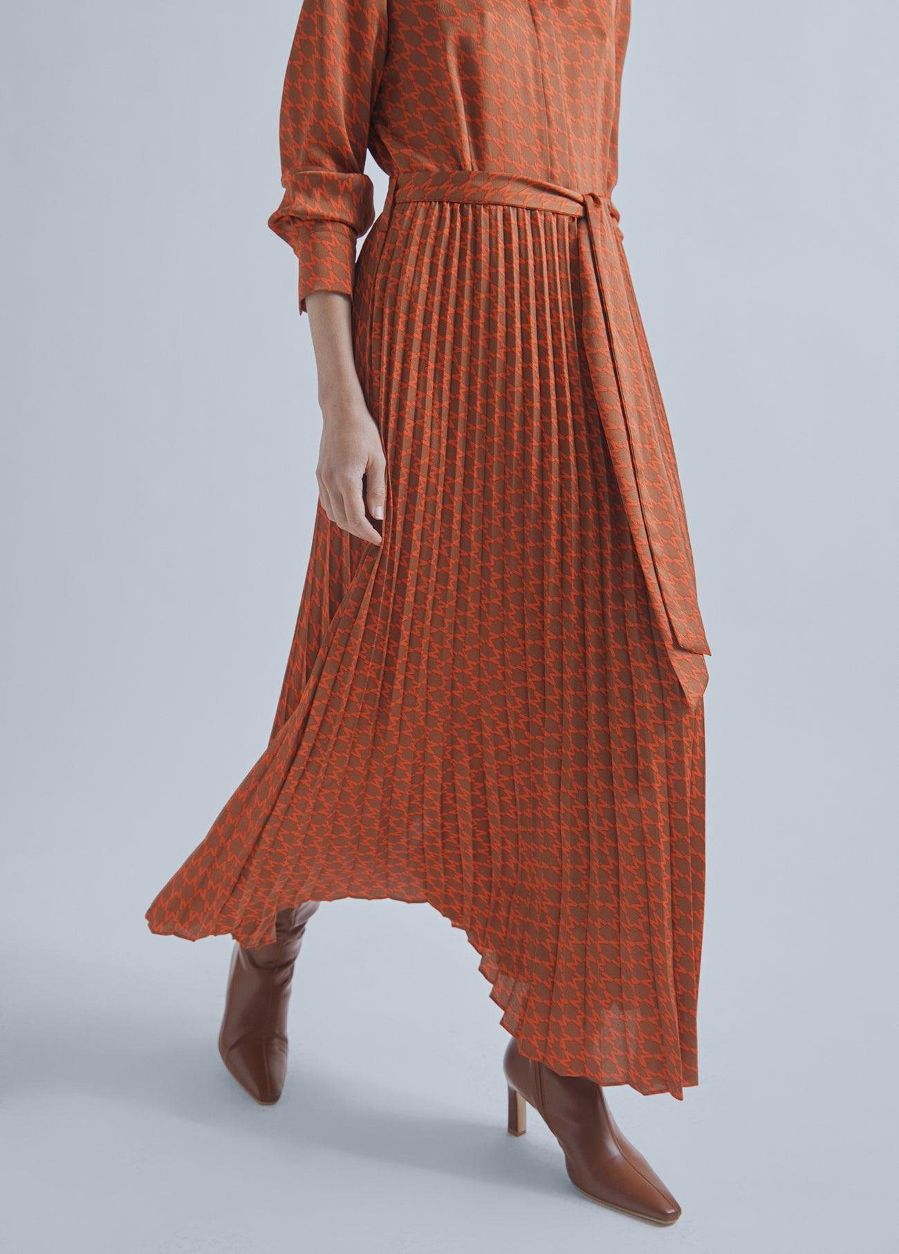 32465006-Pleated M satin dress-Caramel