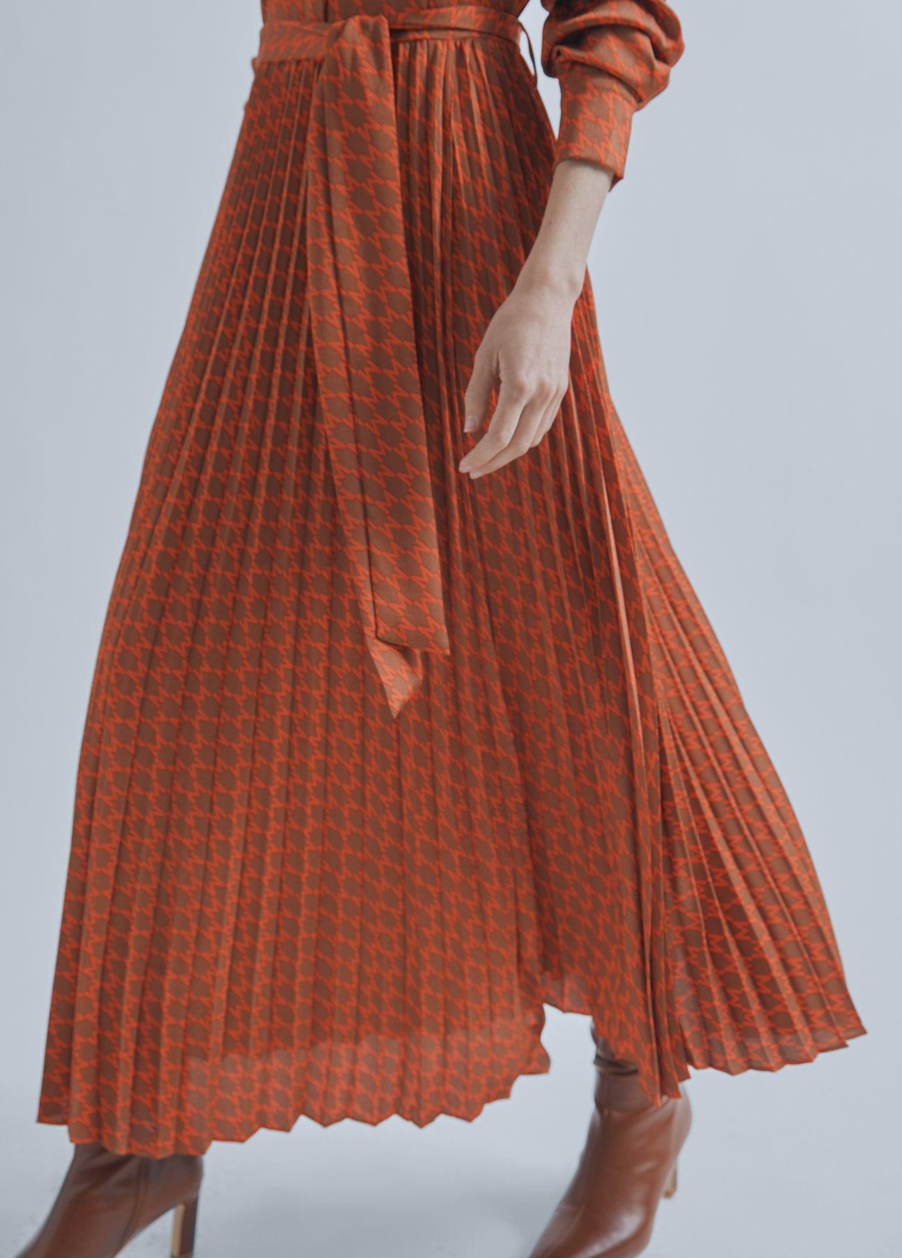32465006-Pleated M satin dress-Caramel