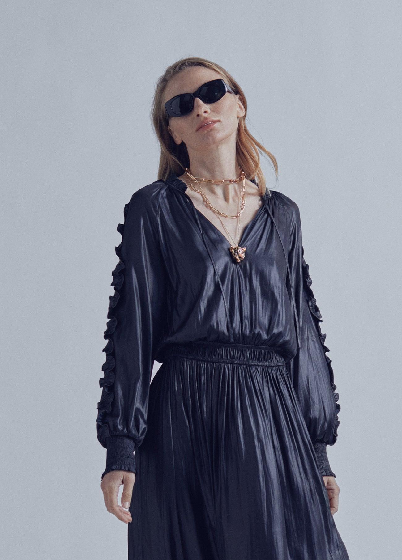 32465008-Romantic satin dress-Black