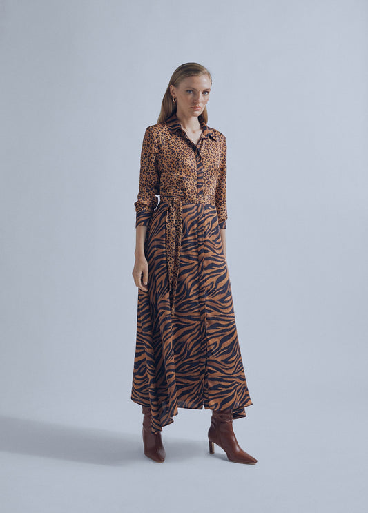 32465016-Contrast animal print dress-Multi