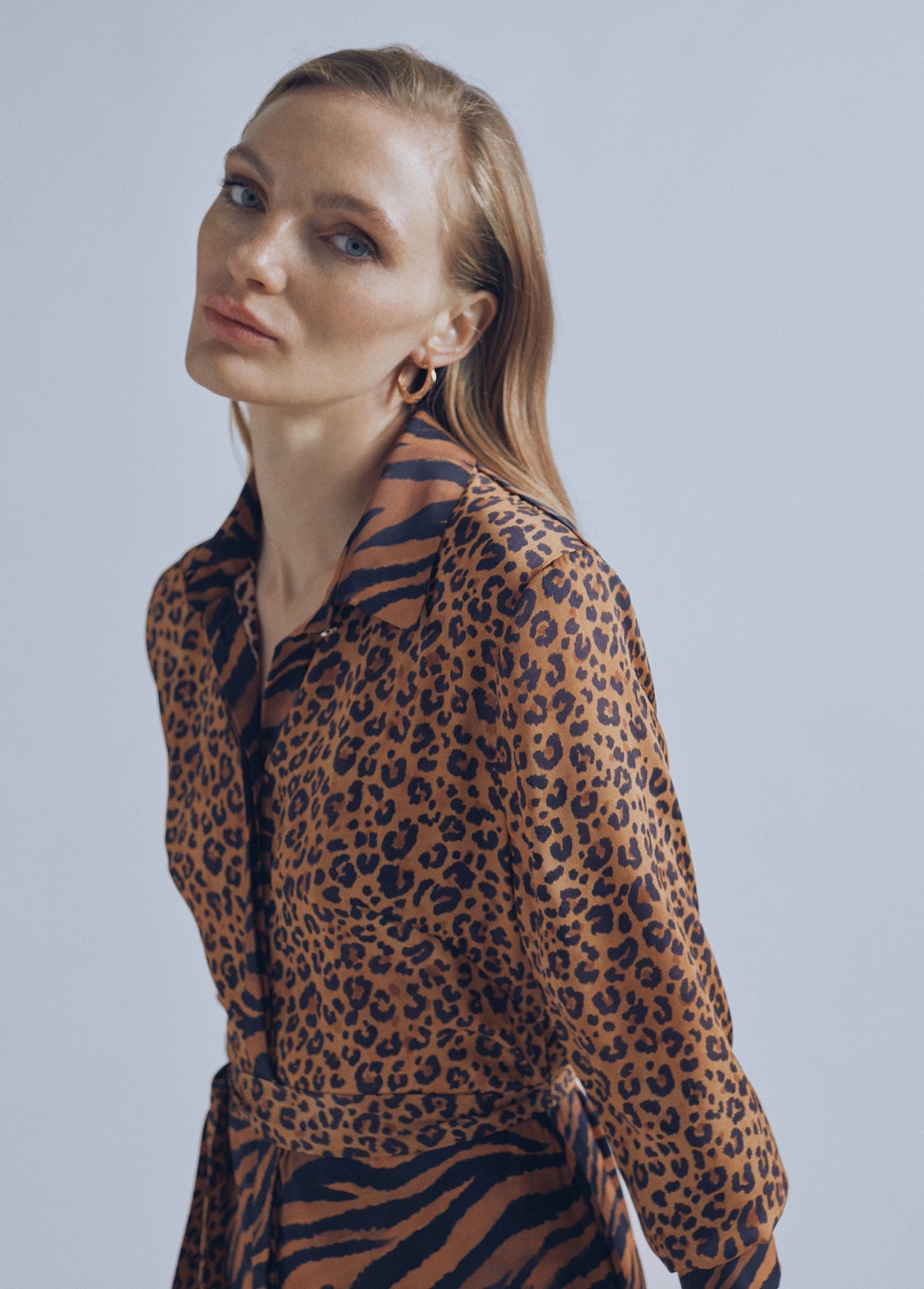 32465016-Contrast animal print dress-Multi