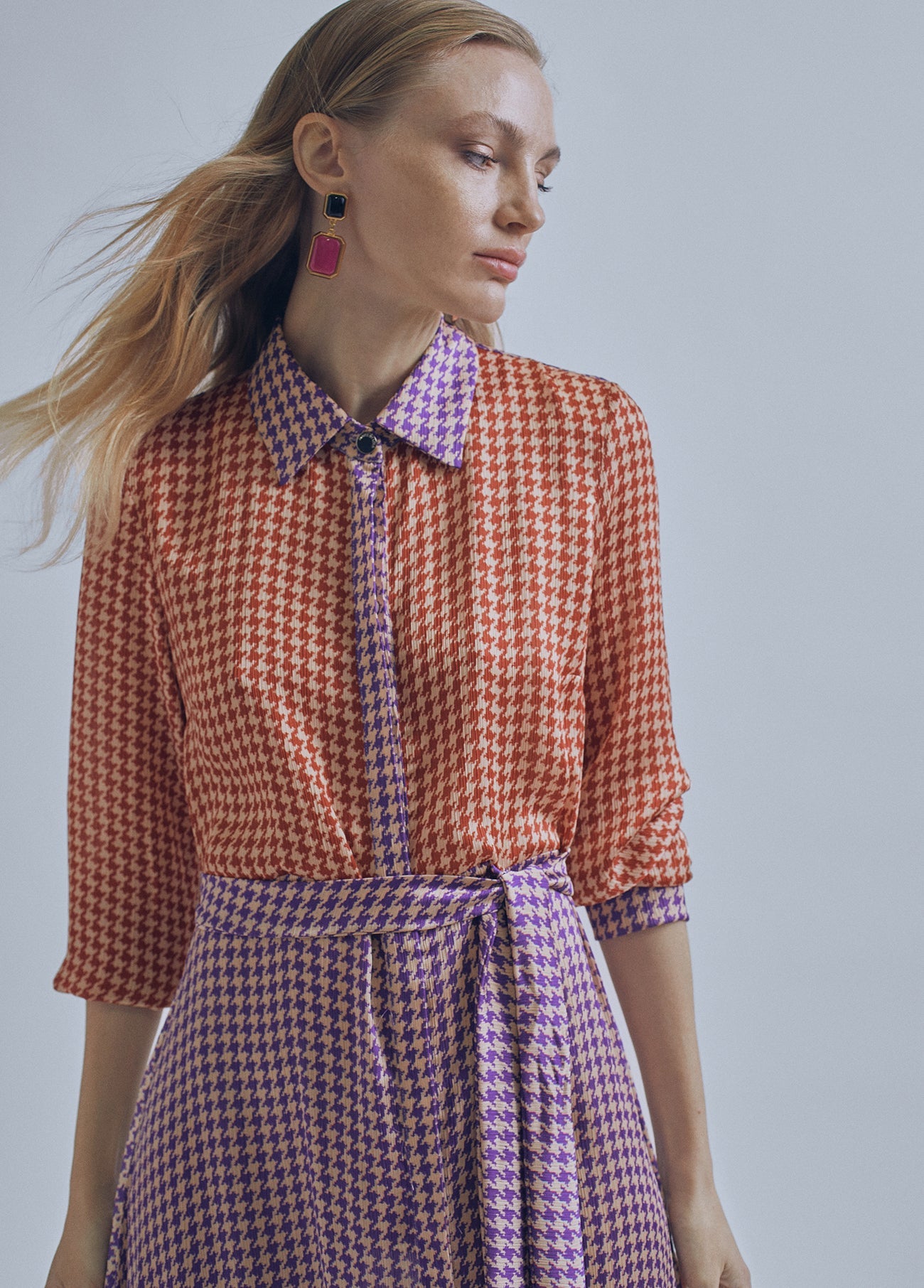 32465023-Contrast houndstooth dress-Multi