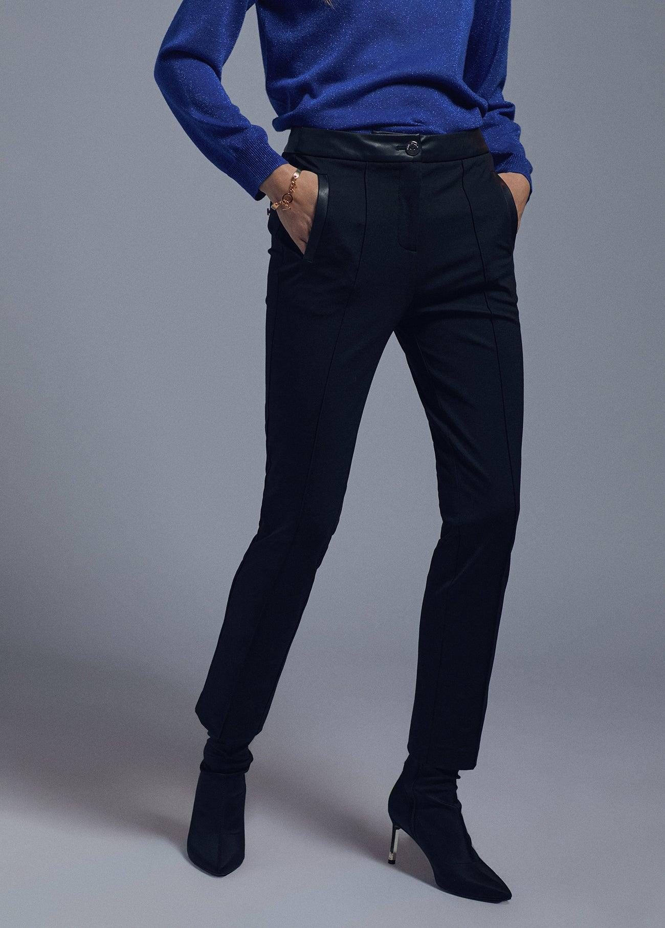 32467005-Faux leather detail trousers-Black