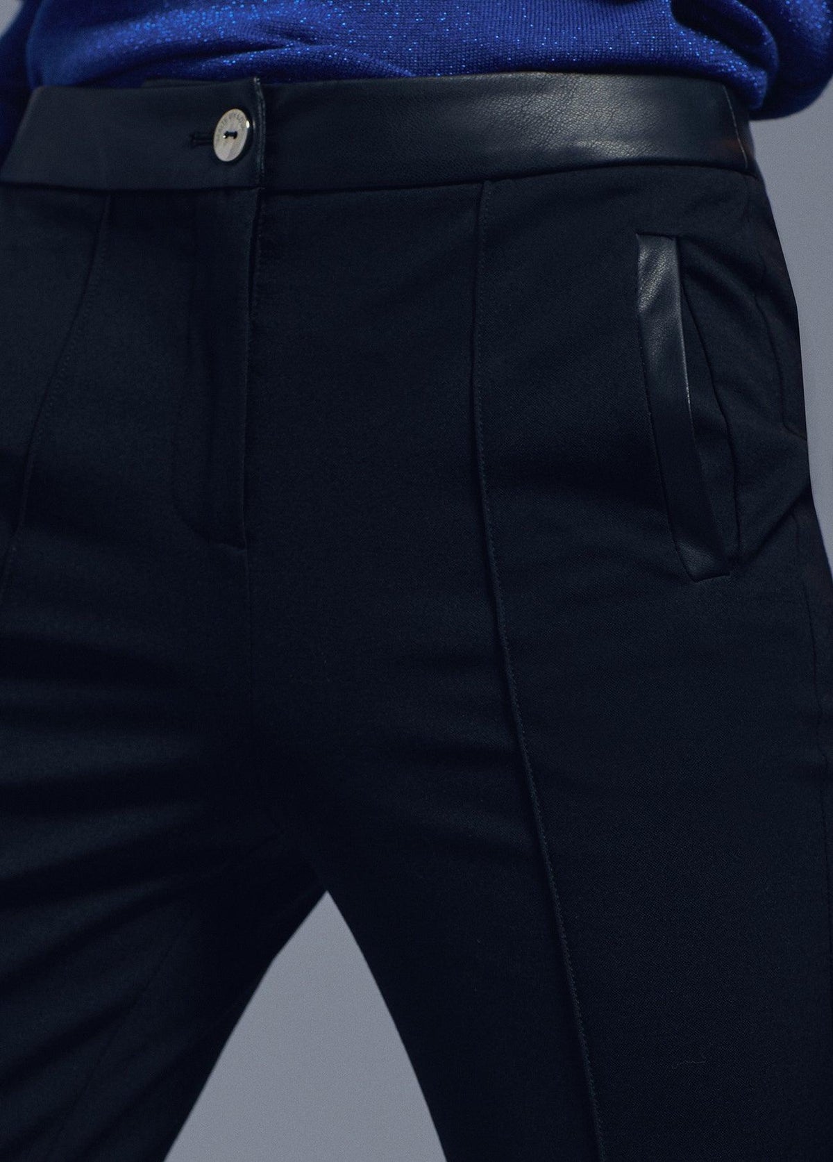 32467005-Faux leather detail trousers-Black
