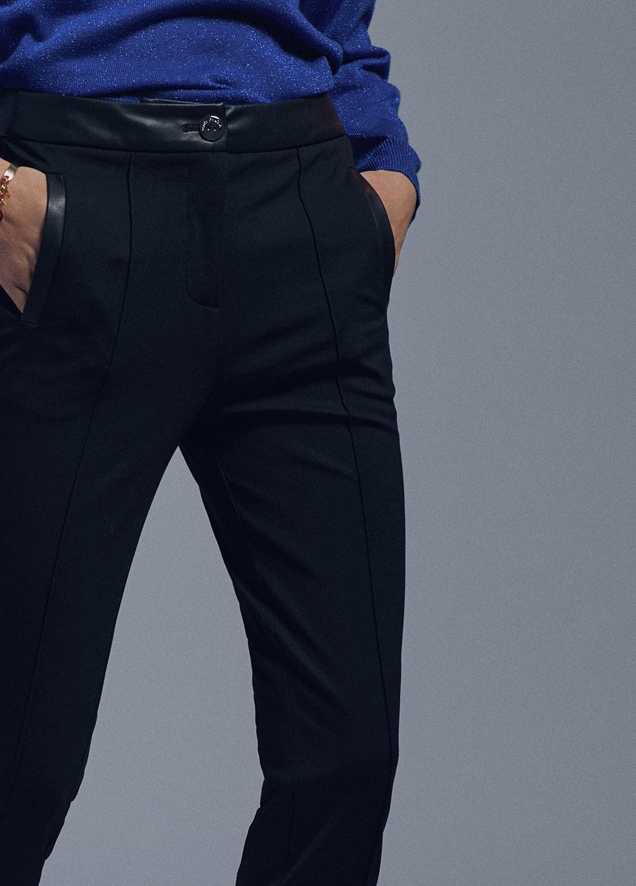 32467005-Faux leather detail trousers-Black