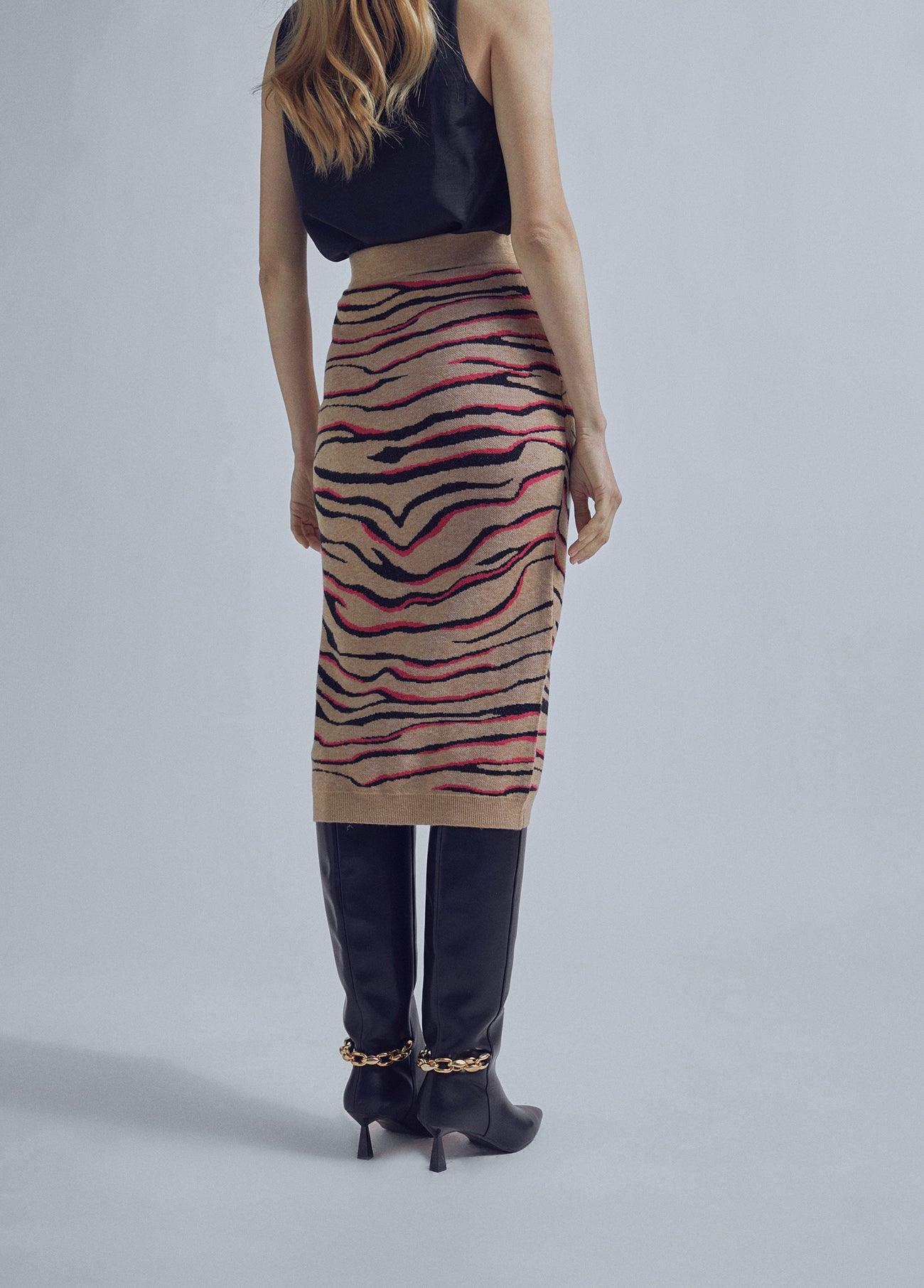 32468005-Animal print midi knit skirt-Multi