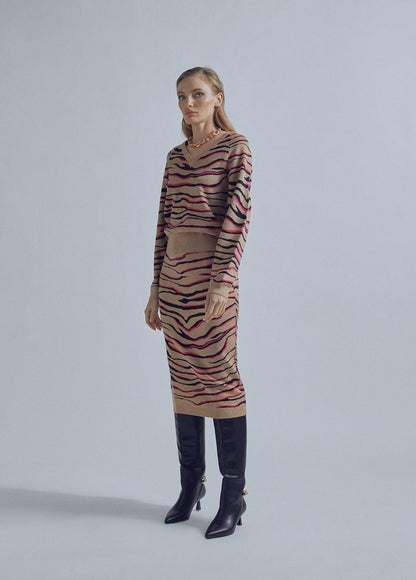 32468005-Animal print midi knit skirt-Multi