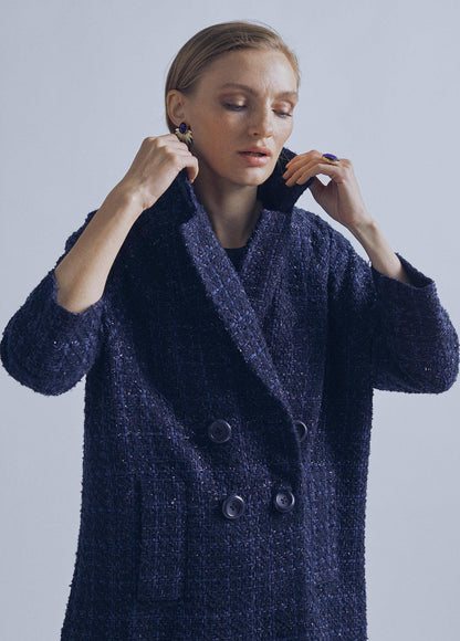 32470011-Lurex+ effect tweed midi jacket-Blue