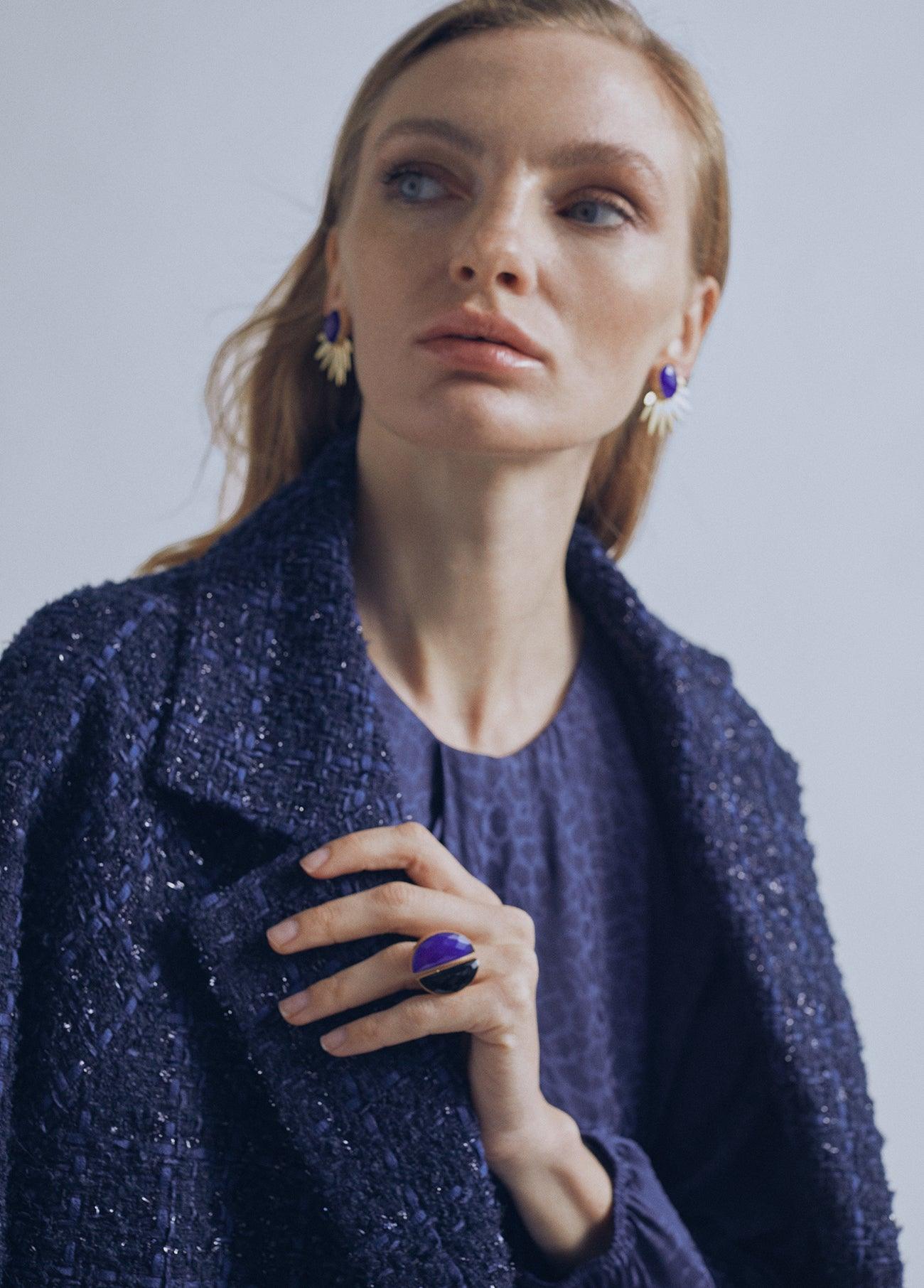 32470011-Lurex+ effect tweed midi jacket-Blue