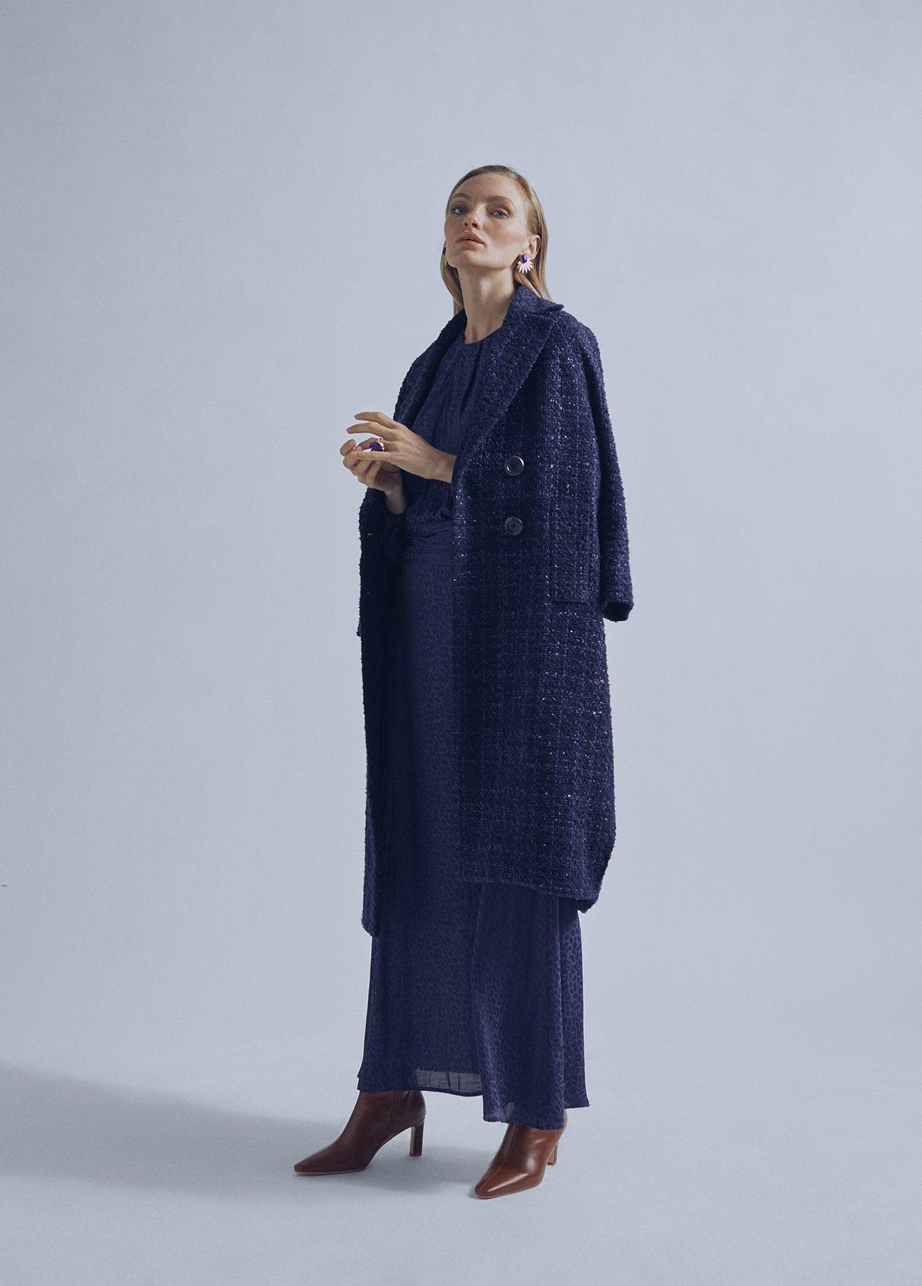 32470011-Lurex+ effect tweed midi jacket-Blue