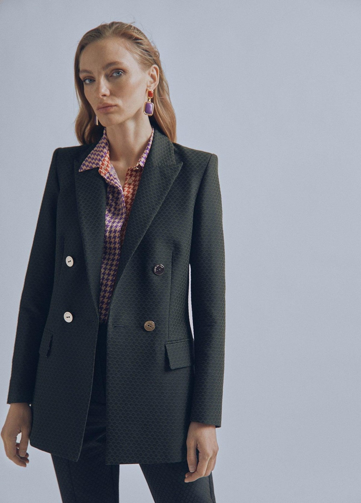 32470021-Stretch jacquard blazer-Kaki