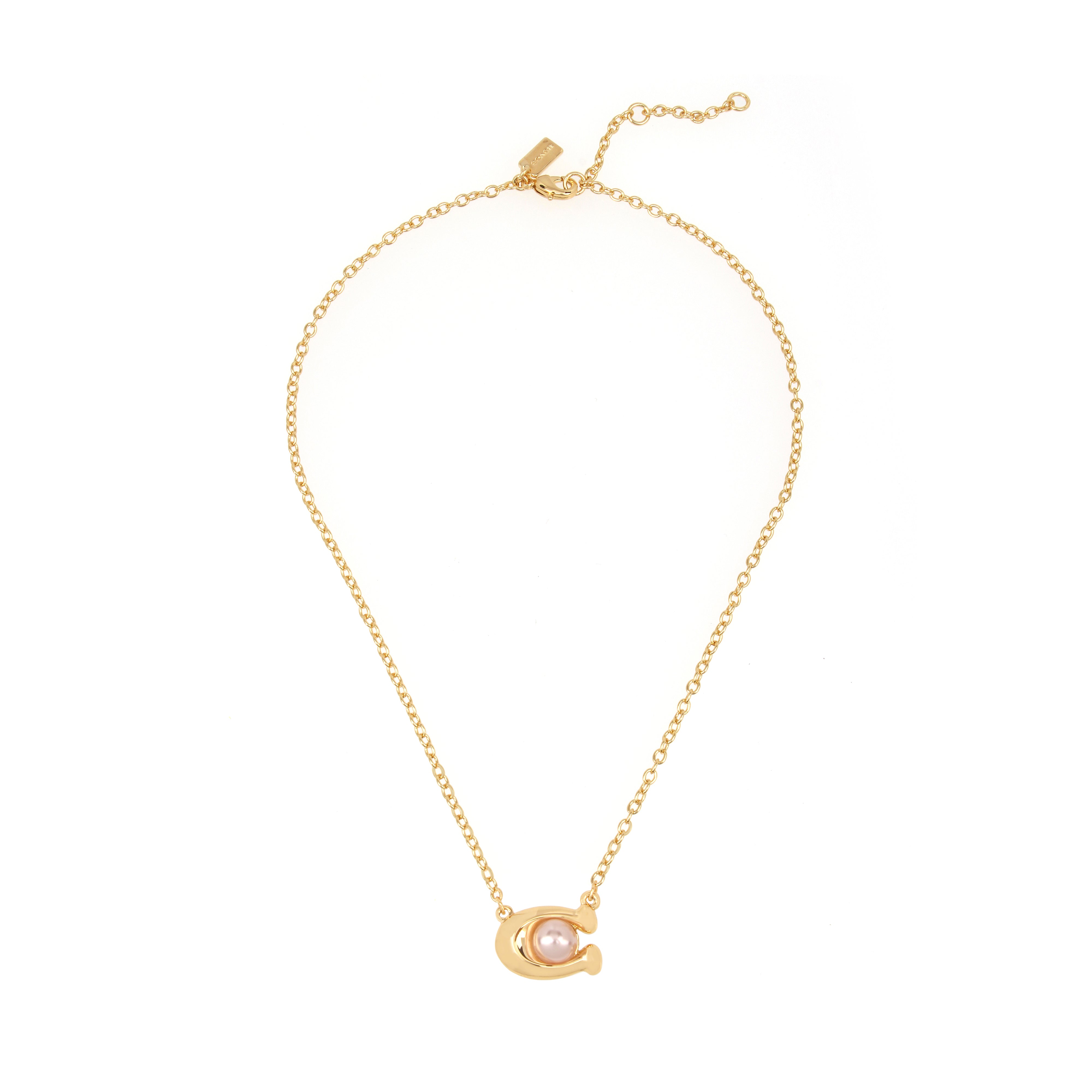 341916GLD-Pearl Signature C Pendant Necklace-Pink Pearl/Gold