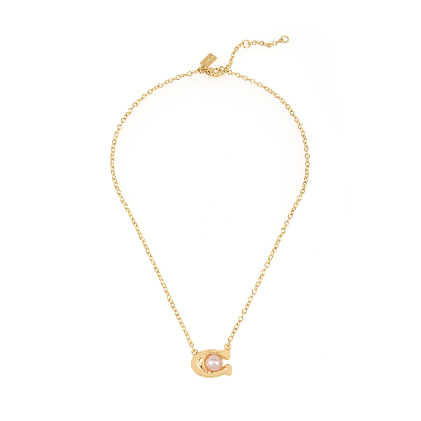 341916GLD-Pearl Signature C Pendant Necklace-Pink Pearl/Gold