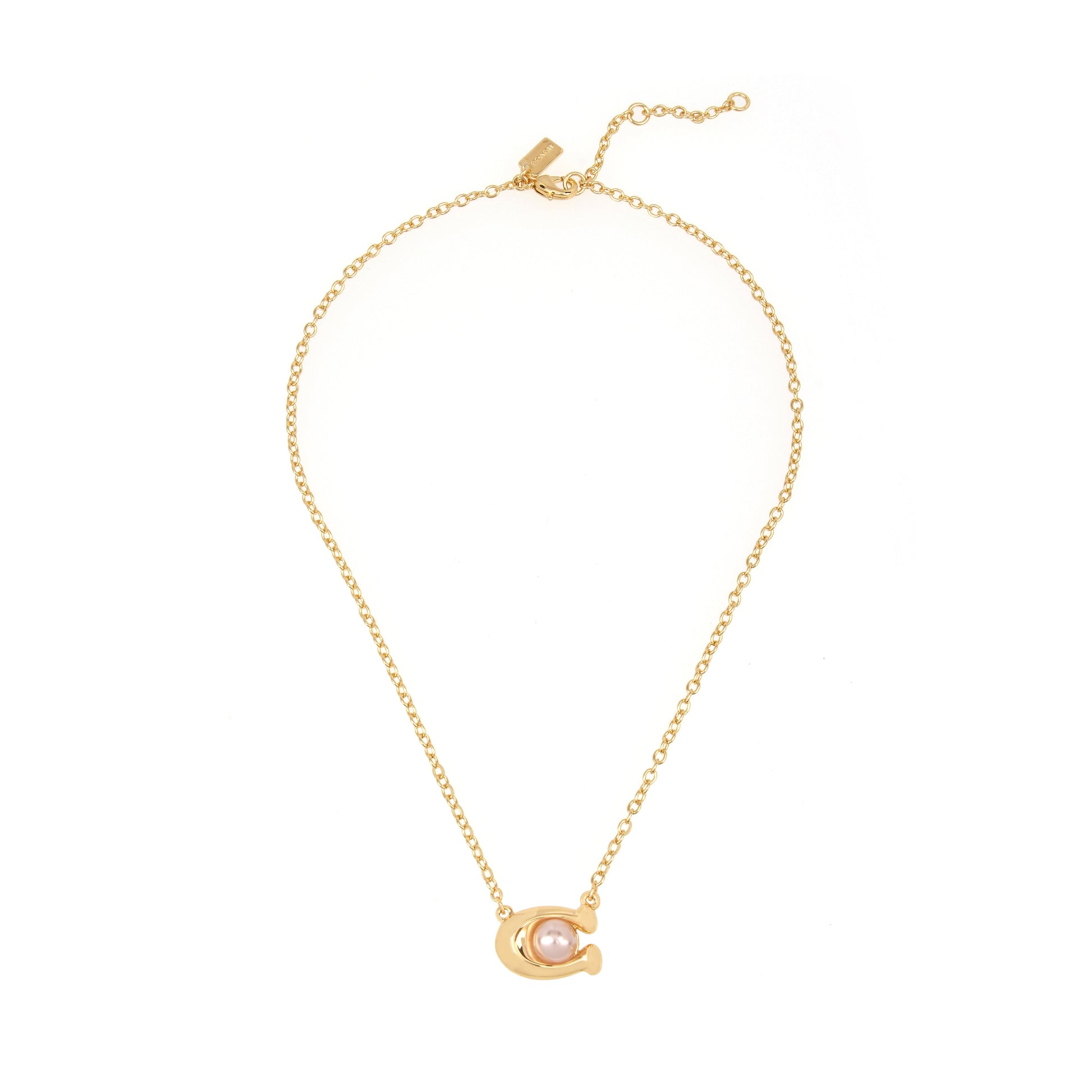 341916GLD-Pearl Signature C Pendant Necklace-Pink Pearl/Gold