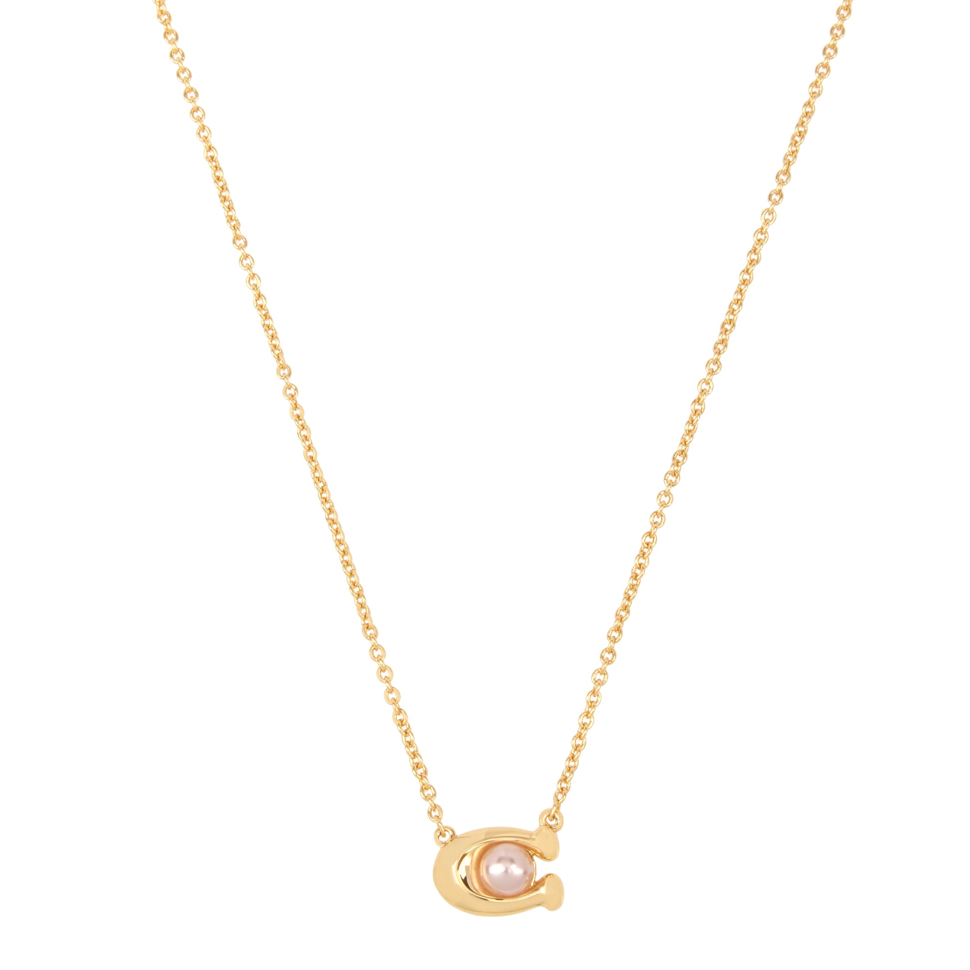 341916GLD-Pearl Signature C Pendant Necklace-Pink Pearl/Gold
