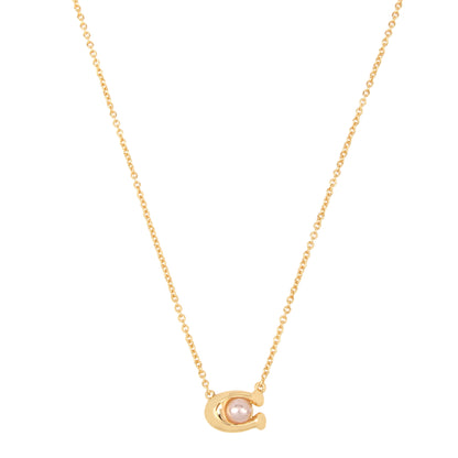 341916GLD-Pearl Signature C Pendant Necklace-Pink Pearl/Gold