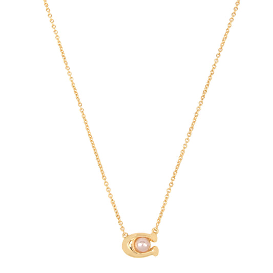 341916GLD-Pearl Signature C Pendant Necklace-Pink Pearl/Gold