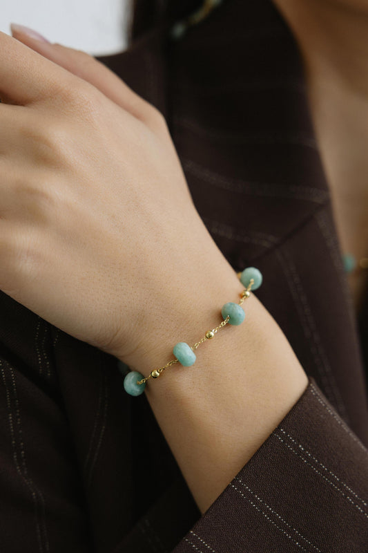 350BRAMA-Silver Yellow Gold Plated Bracelet with Semi Precious Stone-Silver Yellow Gold Plated
