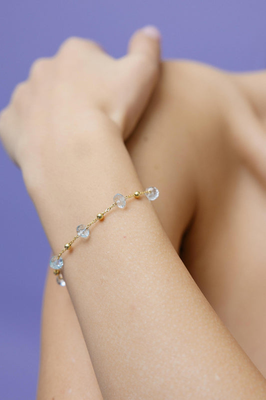 350BRLBT-Silver Yellow Gold Plated Bracelet with Semi Precious Stone-Silver Yellow Gold Plated